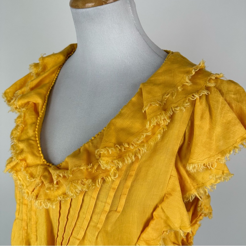Fatherty Yosepha Marigold Yellow Linen Ruffle Top Size Large - Picture 9 of 12